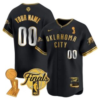 Men's Oklahoma City Thunder Final Patch Baseball Jersey All Stitched Black Gold