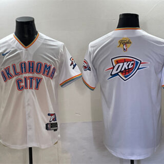 Men's Oklahoma City Thunder Team Big Logo White 2025 Finals Vapor Stitched Baseball Jersey