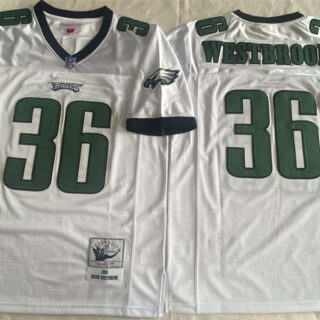Men's Philadelphia Eagles #36 Brian Westbrook White Throwback Stitched Football Jersey