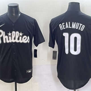 Men's Philadelphia Phillies #10 J.T. Realmuto Black Lights Out Limited Stitched Baseball Jersey