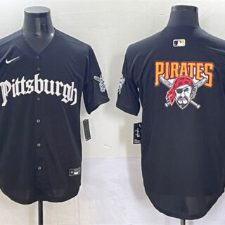 Men's Pittsburgh Pirates Team Big Logo Black 'Gothic Steel City Edition' Vapor Limited Stitched Baseball Jersey