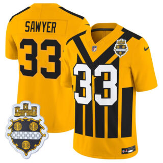 Men's Pittsburgh Steelers #33 Jack Sawyer Gold 1933 F.U.S.E. Throwback Alternate Football Stitched Football Jersey