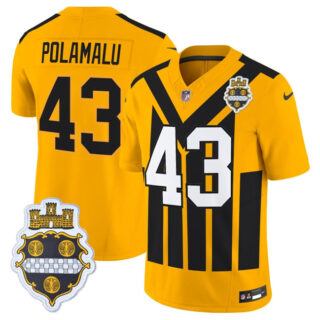 Men's Pittsburgh Steelers #43 Troy Polamalu Gold 1933 F.U.S.E. Throwback Alternate Football Stitched Football Jersey