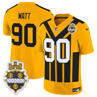 Men's Pittsburgh Steelers #90 T.J. Watt Gold 1933 F.U.S.E. Throwback Alternate Football Stitched Football usJersey com