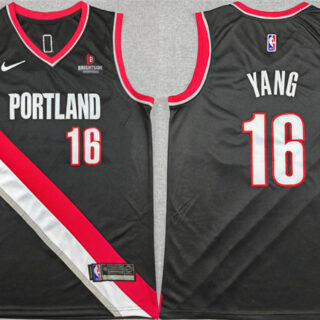 Men's Portland Trail Blazers #16 Yang Hansen Black Icon Edition Stitched Basketball Jersey