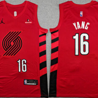 Men's Portland Trail Blazers #16 Yang Hansen Red Statement Edition Stitched Basketball Jersey