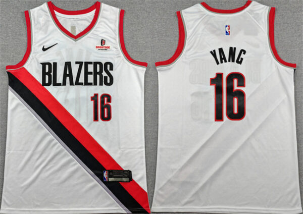Men's Portland Trail Blazers #16 Yang Hansen White Association Edition Stitched Basketball Jersey