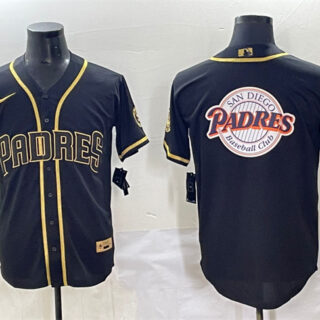 Men's San Diego Padres Team Big Logo Black Gold Stitched Baseball Jersey