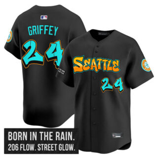 Men's Seattle Mariners #24 Ken Griffey Jr. Black 2025 'Graffiti Emerald Drop Edition' Vapor Premier Limited Stitched Jersey