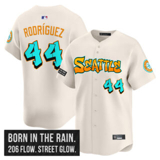 Men's Seattle Mariners #44 Julio Rodriguez Cream 2025 'Graffiti Emerald Drop Edition' Vapor Premier Limited Stitched Jersey