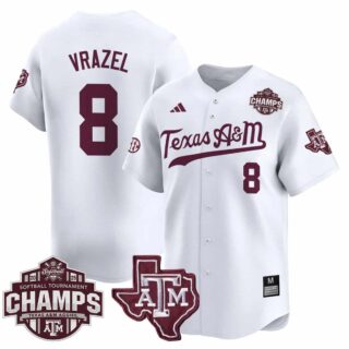 Men's Texas A&M Aggies #8 Frankie Vrazel 2025 SEC Softball Conference Tournament Champions Patch Vapor Premier Limited Jersey All Stitched