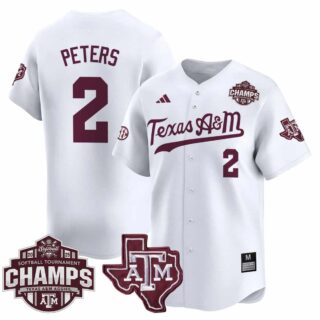 Men's Texas A&M Aggies #2 Sidne Peters 2025 SEC Softball Conference Tournament Champions Patch Vapor Premier Limited Pinstripe Jersey All Stitched