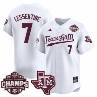 Men's Texas A&M Aggies #6 Sydney Lessentine 2025 SEC Softball Conference Tournament Champions Patch Vapor Premier Limited Pinstripe Jersey All Stitched