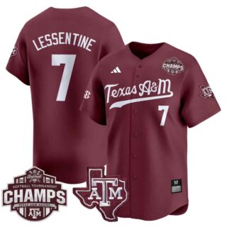 Men's Texas A&M Aggies #7 Sydney Lessentine 2025 SEC Softball Conference Tournament Champions Patch Vapor Premier Limited Pinstripe Jersey All Stitched