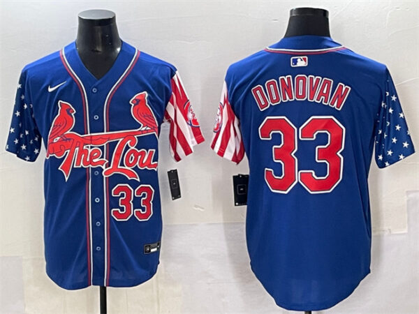 Men's St.Louis Cardinals #33 Brendan Donovan Royal Independence Day Vapor Premier Limited Stitched Baseball Jersey