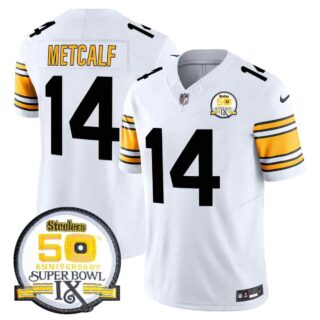Men's Pittsburgh Steelers 50th Anniversary Of Super Bowl IX Patch Vapor Limited Jersey All Stitched DK Metcalf #14