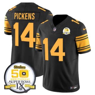 Men's Pittsburgh Steelers 50th Anniversary Of Super Bowl IX Patch Vapor Limited Jersey All Stitched George Pickens 14