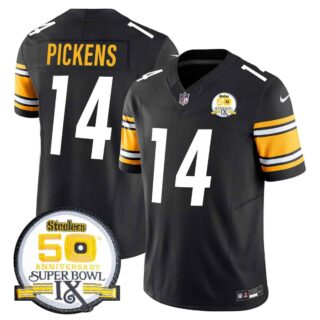 Men's Pittsburgh Steelers 50th Anniversary Of Super Bowl IX Patch Vapor Limited Jersey All Stitched George Pickens 14