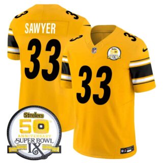 Men's Pittsburgh Steelers 50th Anniversary Of Super Bowl IX Patch Vapor Limited Jersey All Stitched Jack Sawyer 33