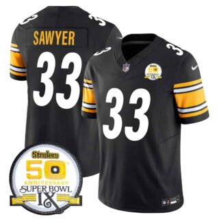 Men's Pittsburgh Steelers 50th Anniversary Of Super Bowl IX Patch Vapor Limited Jersey All Stitched Jack Sawyer 33