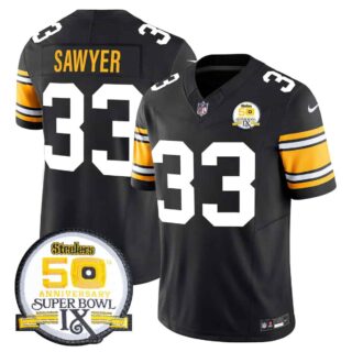 Men's Pittsburgh Steelers 50th Anniversary Of Super Bowl IX Patch Vapor Limited Jersey All Stitched Jack Sawyer