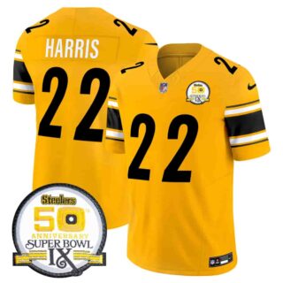 Men's Pittsburgh Steelers 50th Anniversary Of Super Bowl IX Patch Vapor Limited Jersey All Stitched Najee Harris #22
