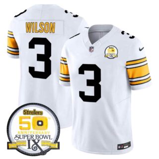 Men's Pittsburgh Steelers 50th Anniversary Of Super Bowl IX Patch Vapor Limited Jersey All Stitched Russell Wilson 3