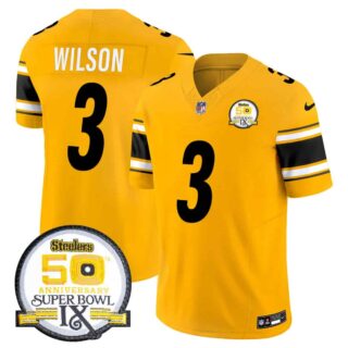 Men's Pittsburgh Steelers 50th Anniversary Of Super Bowl IX Patch Vapor Limited Jersey All Stitched Russell Wilson 3