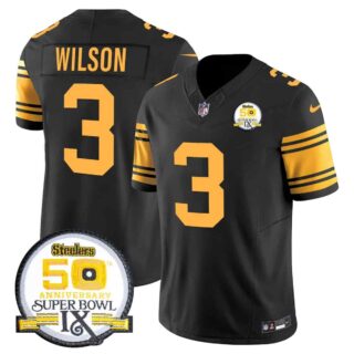 Men's Pittsburgh Steelers 50th Anniversary Of Super Bowl IX Patch Vapor Limited Jersey All Stitched Russell Wilson3