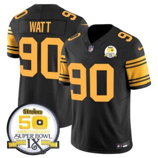 Men's Pittsburgh Steelers 50th Anniversary Of Super Bowl IX Patch Vapor Limited Jersey All Stitched T. J. Watt 90
