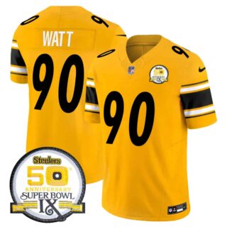 Men's Pittsburgh Steelers 50th Anniversary Of Super Bowl IX Patch Vapor Limited Jersey All Stitched T. J. Watt 90