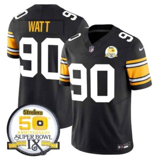Men's Pittsburgh Steelers 50th Anniversary Of Super Bowl IX Patch Vapor Limited Jersey All Stitched T. J. Watt 90