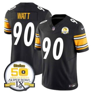 Men's Pittsburgh Steelers 50th Anniversary Of Super Bowl IX Patch Vapor Limited Jersey All Stitched T. J. Watt 90