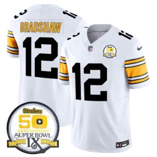 Men's Pittsburgh Steelers 50th Anniversary Of Super Bowl IX Patch Vapor Limited Jersey All Stitched Terry Bradshaw12