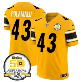 Men's Pittsburgh Steelers 50th Anniversary Of Super Bowl IX Patch Vapor Limited Jersey All Stitched Troy Polamalu #43