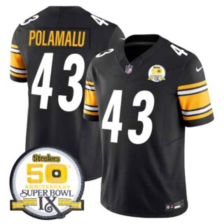 Men's Pittsburgh Steelers 50th Anniversary Of Super Bowl IX Patch Vapor Limited Jersey All Stitched Troy Polamalu #43
