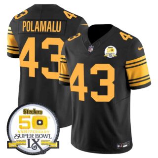 Men's Pittsburgh Steelers 50th Anniversary Of Super Bowl IX Patch Vapor Limited Jersey All Stitched Troy Polamalu #43