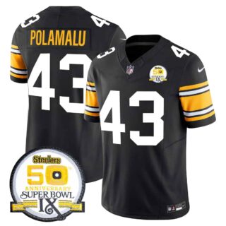 Men's Pittsburgh Steelers 50th Anniversary Of Super Bowl IX Patch Vapor Limited Jersey All Stitched Troy Polamalu