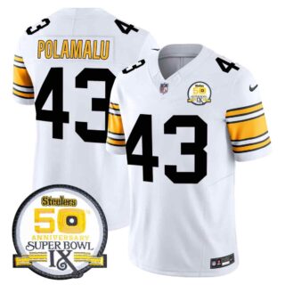 Men's Pittsburgh Steelers 50th Anniversary Of Super Bowl IX Patch Vapor Limited Jersey All Stitched Troy Polamalu #43