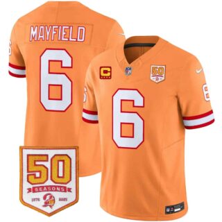 Men's Tampa Bay Buccaneers Throwback 50th Season Patch Vapor Limited Jersey All Stitched Baker Mayfield #6