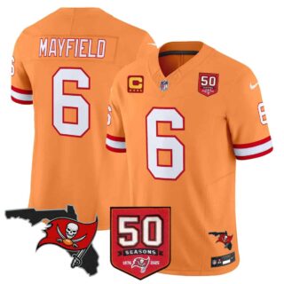 Men's Tampa Bay Buccaneers Throwback 50th Season Patch Vapor Limited Jersey All Stitched Baker Mayfield #6