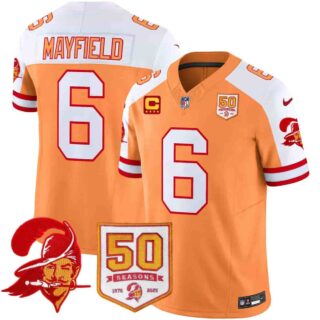 Men's Tampa Bay Buccaneers Throwback 50th Season Patch Vapor Limited Jersey All Stitched Baker Mayfield #6
