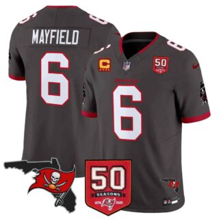 Men's Tampa Bay Buccaneers Throwback 50th Season Patch Vapor Limited Jersey All Stitched Baker Mayfield #6