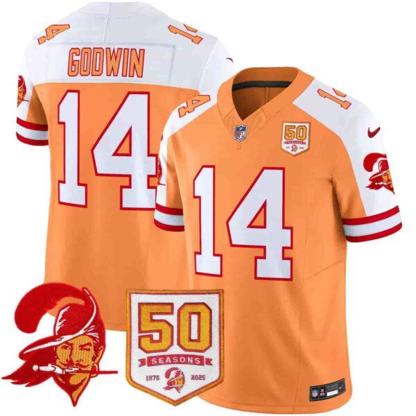 Men's Tampa Bay Buccaneers Throwback 50th Season Patch Vapor Limited Jersey All Stitched Chris Godwin 14