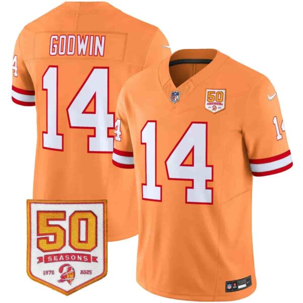 Men's Tampa Bay Buccaneers Throwback 50th Season Patch Vapor Limited Jersey All Stitched Chris Godwin #14