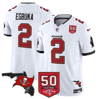 Men's Tampa Bay Buccaneers Throwback 50th Season Patch Vapor Limited Jersey All Stitched Emeka Egbuka 2