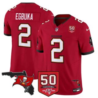 Men's Tampa Bay Buccaneers Throwback 50th Season Patch Vapor Limited Jersey All Stitched Emeka Egbuka 2