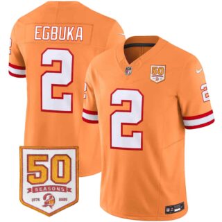 Men's Tampa Bay Buccaneers Throwback 50th Season Patch Vapor Limited Jersey All Stitched Emeka Egbuka #2