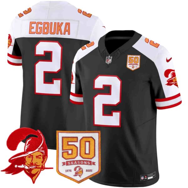 Men's Tampa Bay Buccaneers Throwback 50th Season Patch Vapor Limited Jersey All Stitched Emeka Egbuka #2
