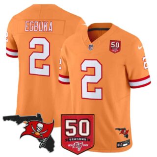 Men's Tampa Bay Buccaneers Throwback 50th Season Patch Vapor Limited Jersey All Stitched Emeka Egbuka #2